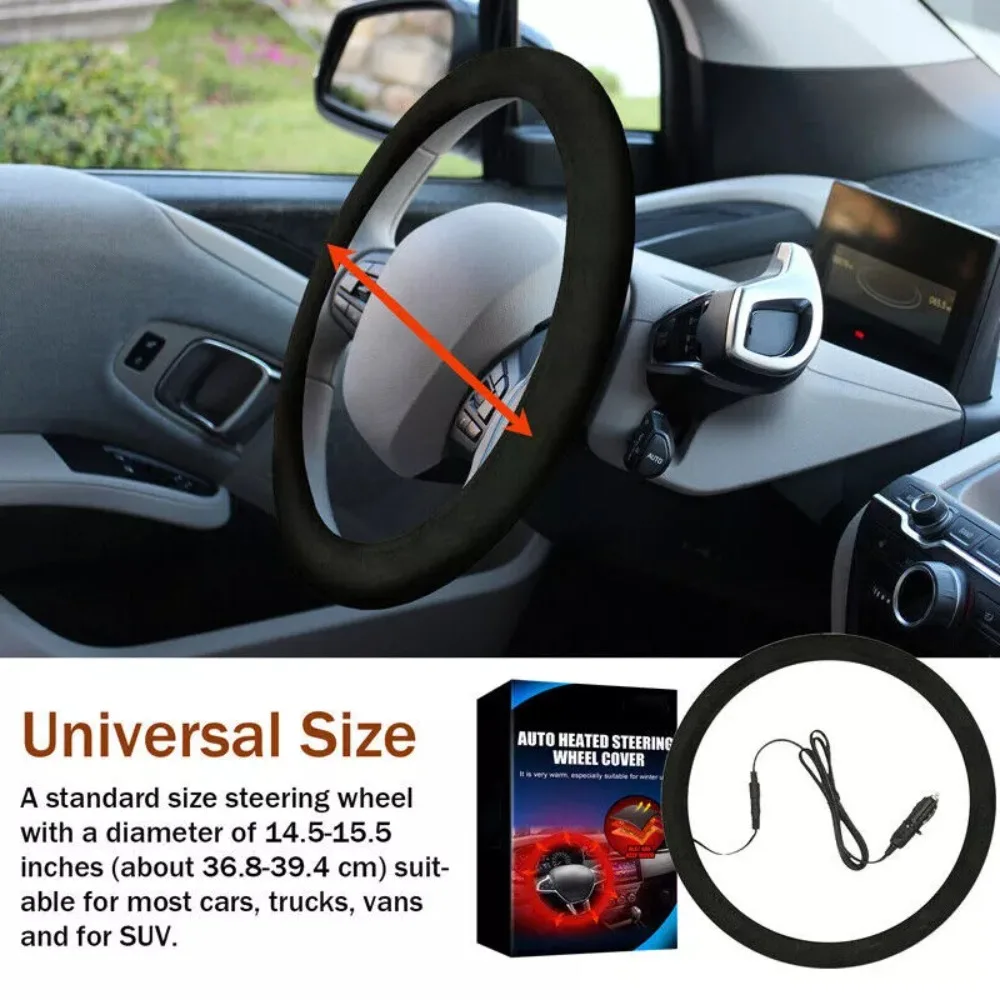 New 12V Heated Steering Wheel Cover Anti-slip Warm Car Heating Hand Warmer Winter Steering Wheel Heater Car Accessories