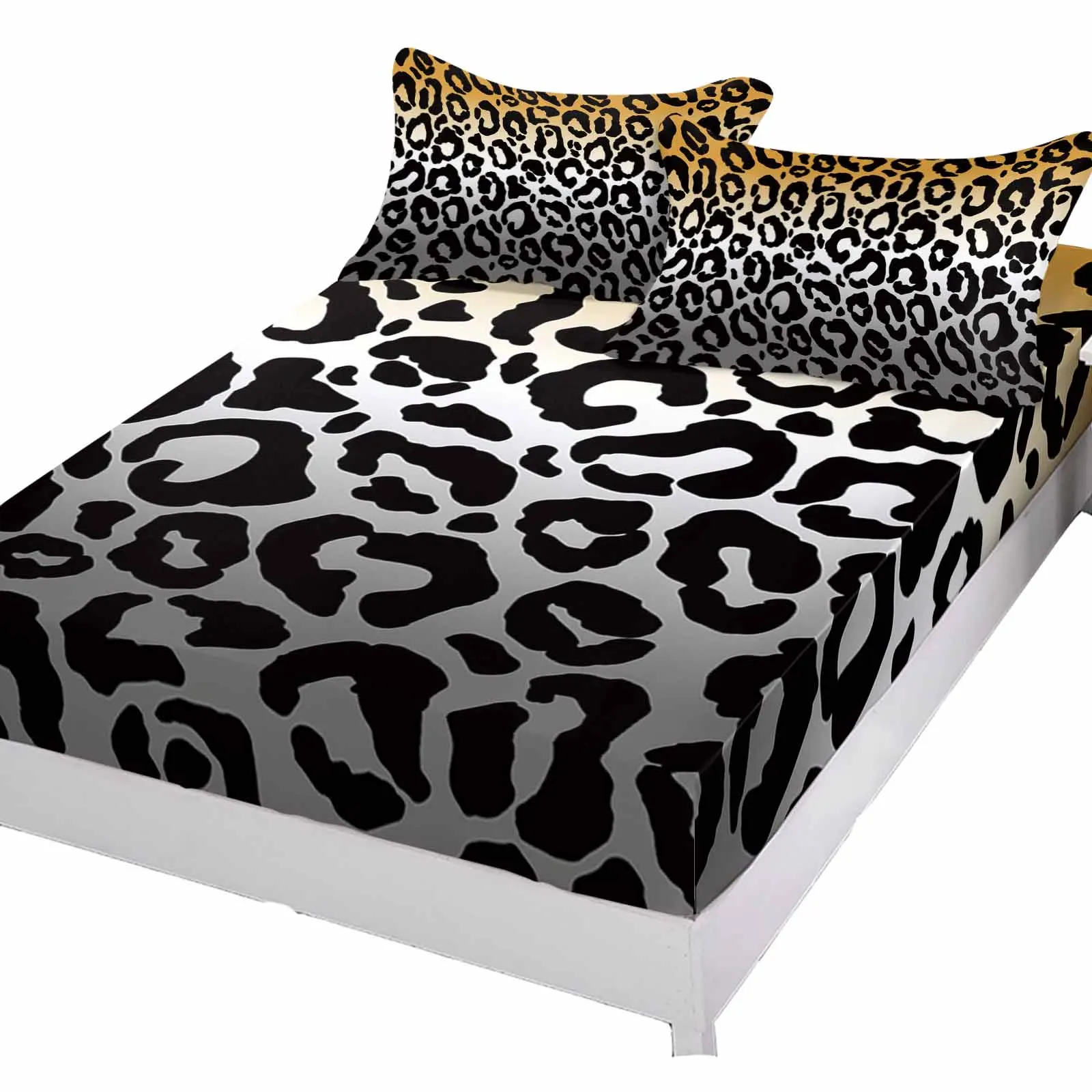 Leopard Skin Texture Gradient Polyester Fitted Sheet Mattress Cover Four Corners Elastic Band Bed Sheet Pilllowcase