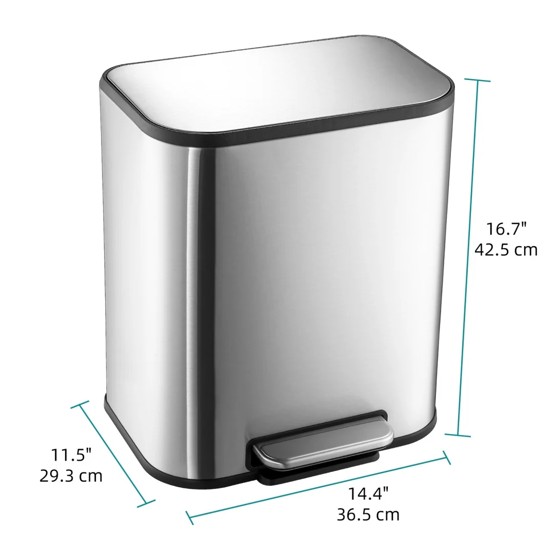 Badezimmer-Mülleimer, 12 l/20 l/30 l/50 l Edelstahl-Mülleimer, rechteckiger Mülleimer mit Deckel, Fußpedal und Inneneimer