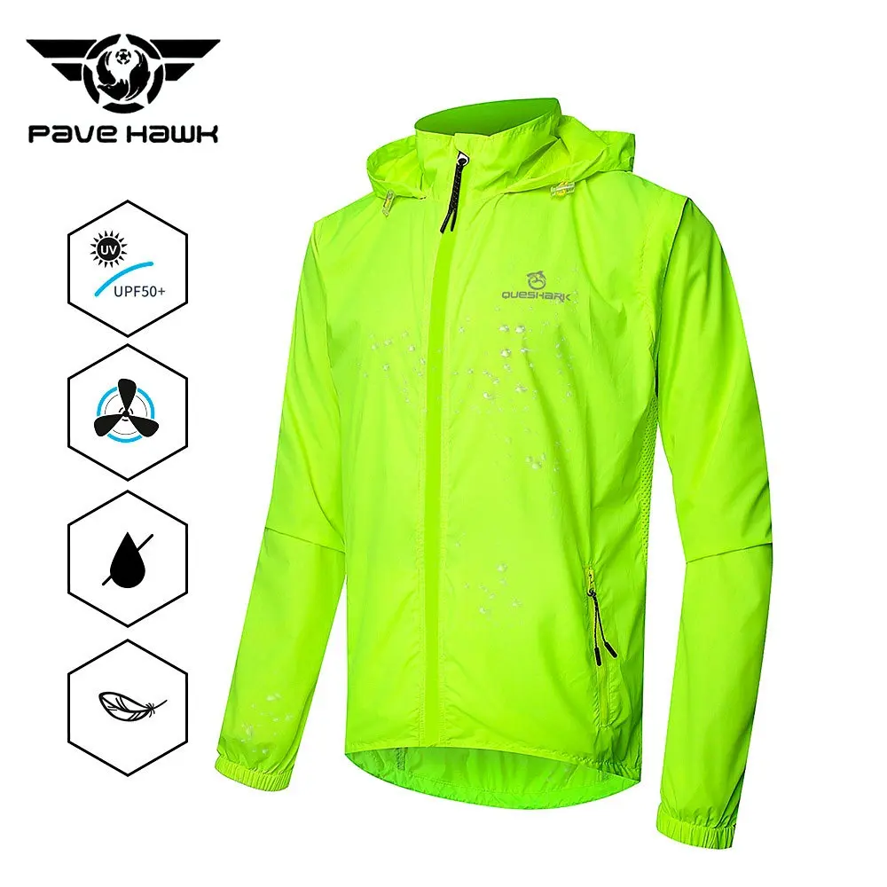 Men Reflective Cycling Jacket Hooded Windproof Waterproof Reflect Light Removable Long Sleeves Breathe Sleeveless Vest Bike Coat