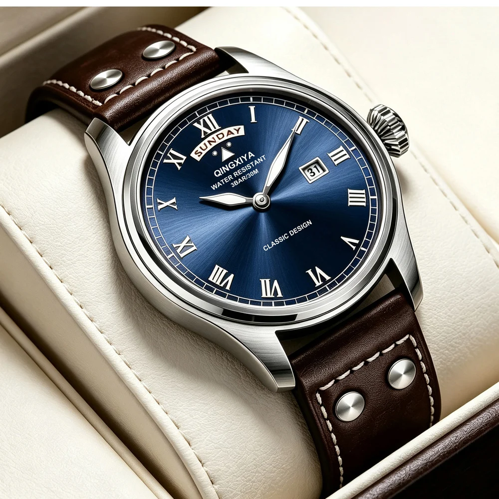QINGXIYA Modische Casual Herren Quarzuhr Luxus Leder Wasserdichte Sportuhr Militäruhr für Männer Relogio Masculino – Detail 10