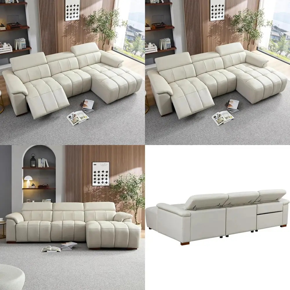 

Диван L-образной формы из натуральной кожи с электрорегулировкой, USB-портом и оттоманкой для гостиной, офиса