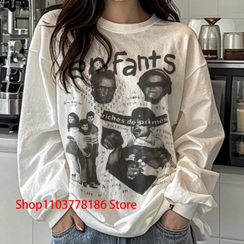 Classic Illustration Pattern ERD T-shirt American Retro Men Women Loose Hip Hop Enfants Riches Deprimes Long Sleeve