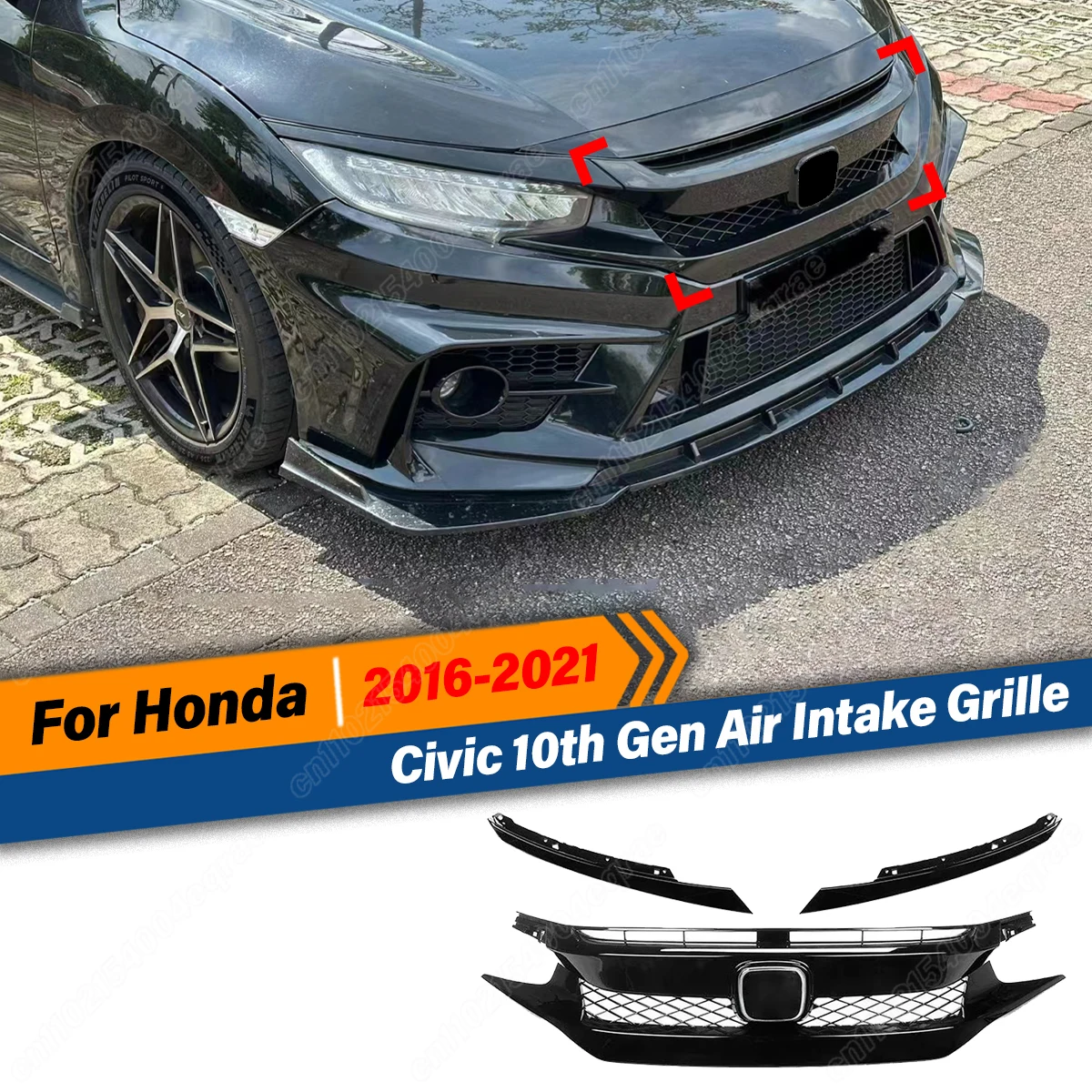 

For Honda Civic 10th Gen 2016 2017 2018 2019 2020 2021 Front Bumper Racing Sport Style Grill Radiator Air Intake Grille Body Kit