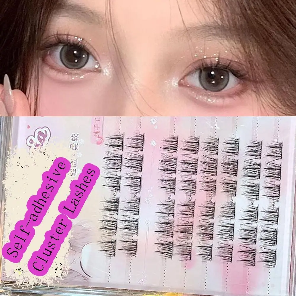 Self Adhesive Cluster Lashes Press on No Glue Needed Natural Long Segmented Eyelashes Reusable DIY Individual Eyelash Extension