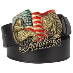 Fashion Belt American Flag Native American Indian Style Eagle Emblem PU Leather Waistband