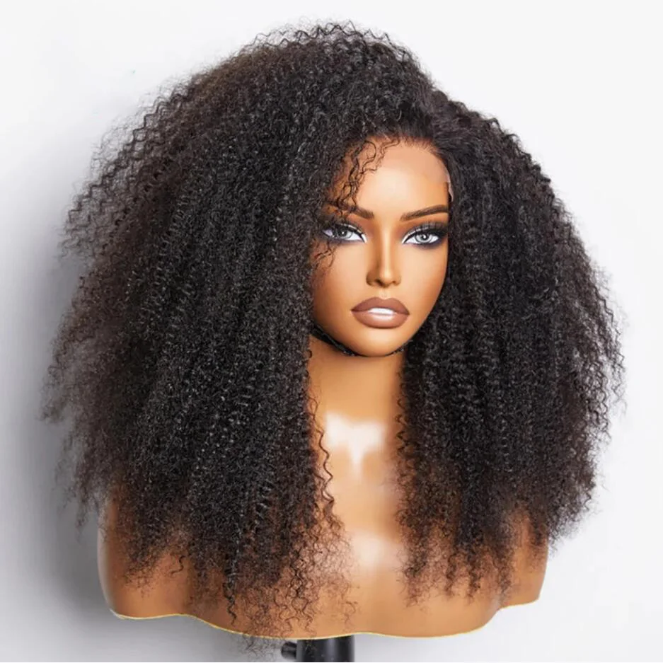 

Natural Black Soft 26Inch Long 180Density Kinky Curly Lace Front Wig For Women BabyHair Heat Resistant Preplucked Daily Glueless