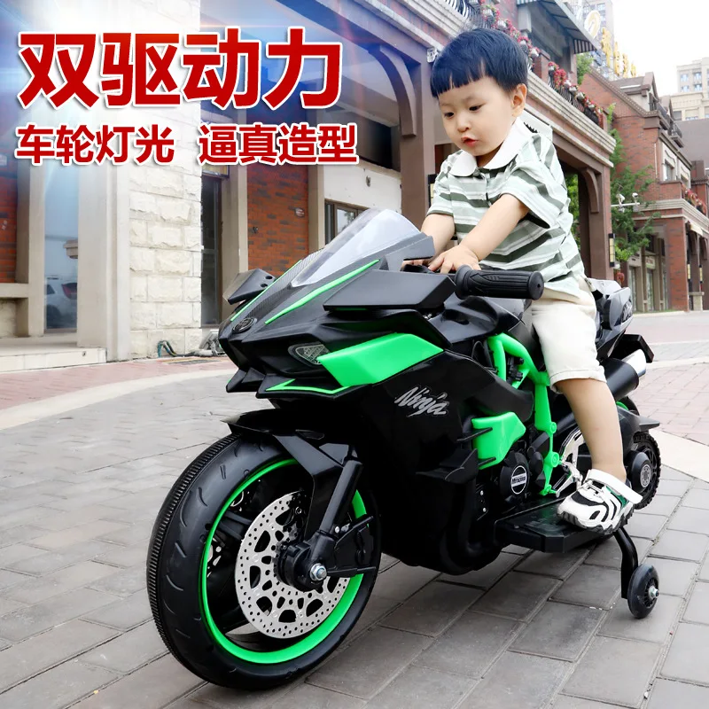 Children\'s Electric Motorcycle Light Wheel Early Education Two-wheel Dual-drive Can Sit on The Battery Charging Oversize Toy Car