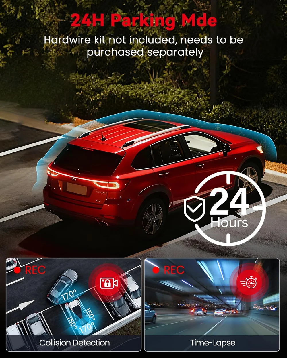 Auto-Fahrkamera HD 1080P 3/4-Kanal Dashcam Black Box mit eingebautem G-Sensor, Nachtsicht, Schleifenaufnahme, 24-Stunden-Parkmodus – Detail 13