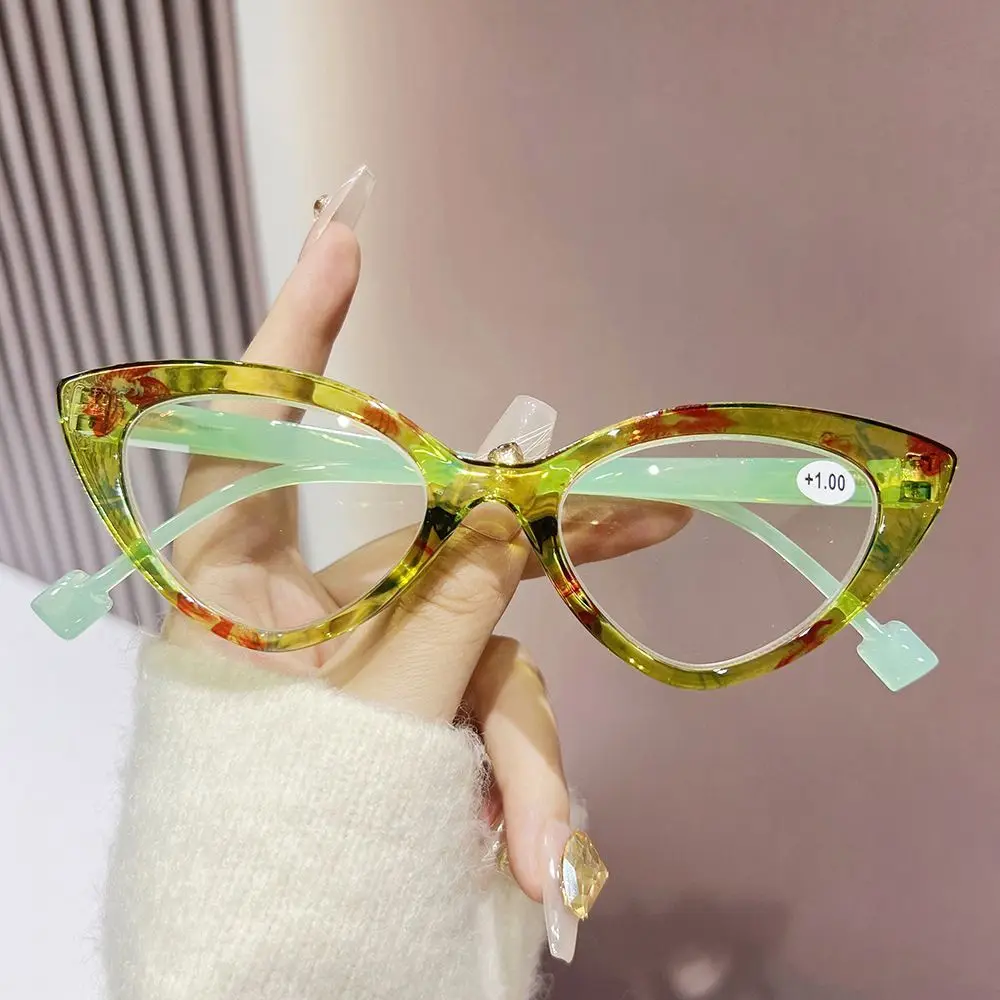 Shatar 2025 New Cat Eye Emerald Green Reading Glasses For Women Fashion Ultra Light High-end Prescription Glasses Tide