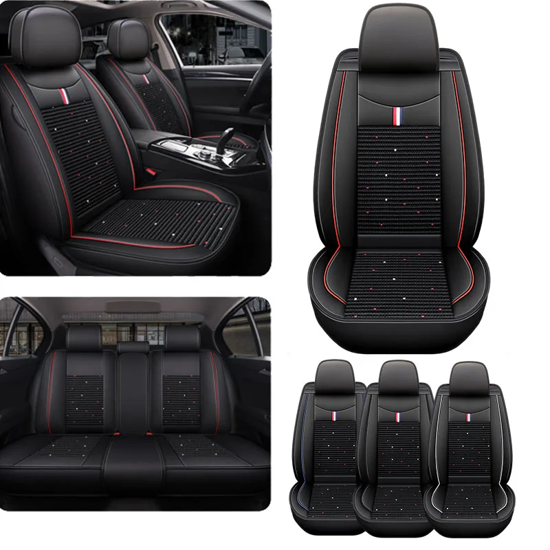 

5-Seater High-Quality Full-Coverage Leather & Ice Silk Car Seat Covers - Universal Fit, Breathable, Anti-Slip, Easy to Install