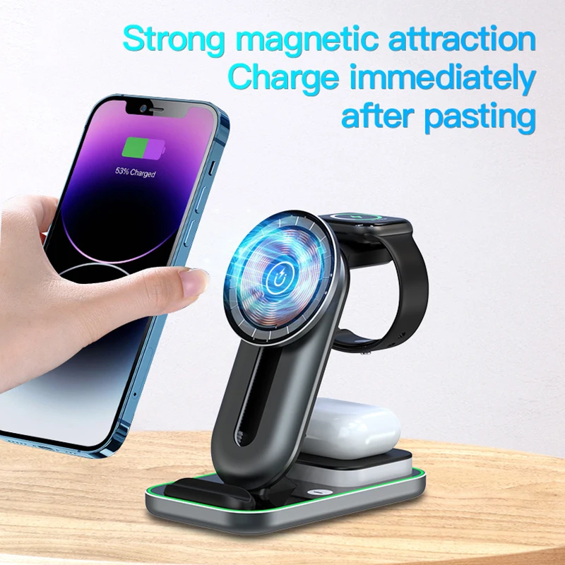 4IN1 Magnetic Wireless Charger Stand For iPhone 12 13 14 Pro Max Ambience Lamp Charging Station For Airpods Pro3 Watch 8 7 6 5 4 view 6