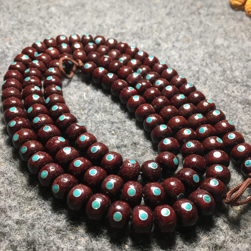 

Ancient Color Star Moon Cinnabar for Processing Xingyue Bodhi Buddha Beads Men and Women Bracelet108 Inlaid Sycee Green Pine