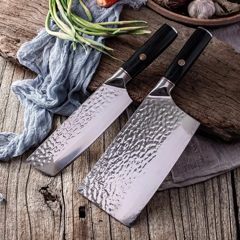 

High-end Stianless Steel Kitchen Knife Three-ply Steel Nakiri Knife Damascus Steel Blade Chef's Cleaver 9Cr18 Chef Knife Sets