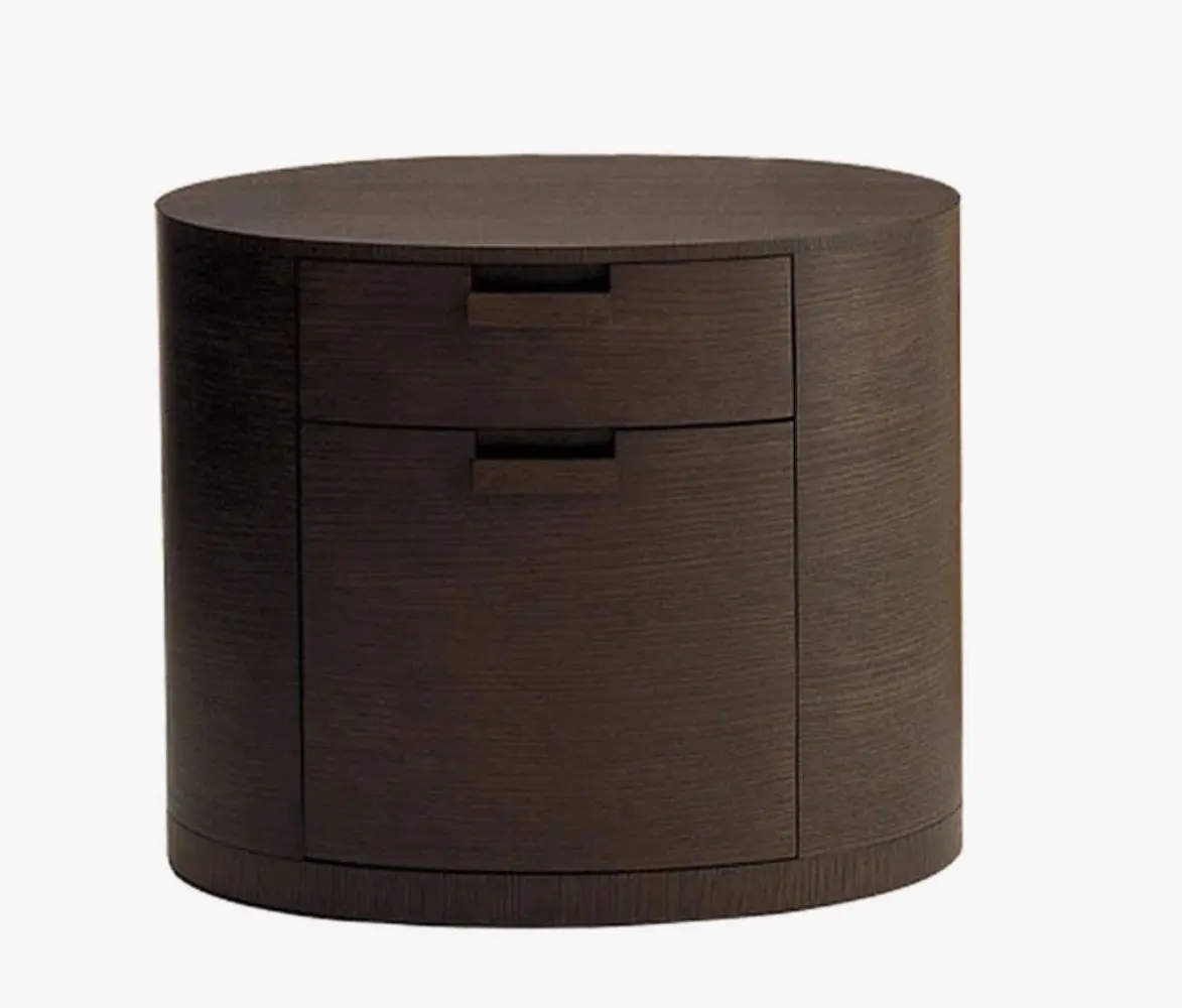 Carolf Furniture Wooden Side Table Oval Shape Round Corner Nightstand End Table With Two Drawers