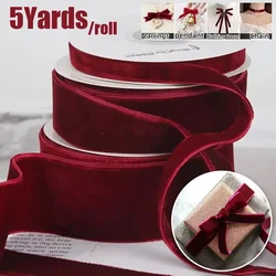 5Yards Wine Red Double-sided Velvet Ribbon Velvet Flocking Ribbon Diy Handmade Bow Bouquet Packaging Gifts Christmas Decoration