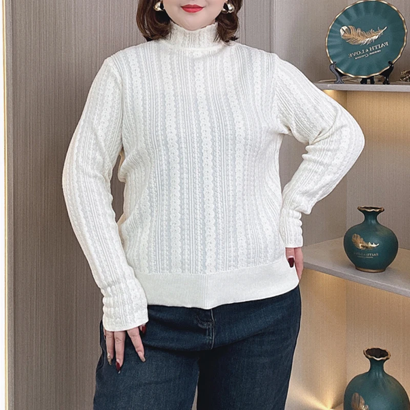 

3XL 4XL PLUS SIZE Women's Sweater Autumn Winter Stylish Lace Mock Neck Jacquard Knit Pullover Jumpers 703