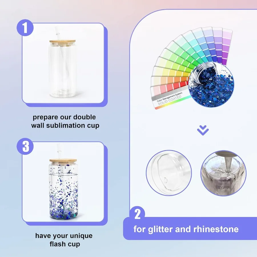 زجاج كرة الثلج التسامي سعة 16 أونصة مع أغطية من الخيزران وقش، 25 عبوة من نظارات علب البيرة ذات الجدار المزدوج، بو المحفور مسبقًا