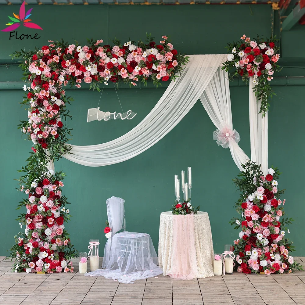 Mariage Decoration Artificial Flowers Custom Pink Red Dark Red Rose Green Hanging Leaves Floral Arrangement Kunstbloemen HY2541