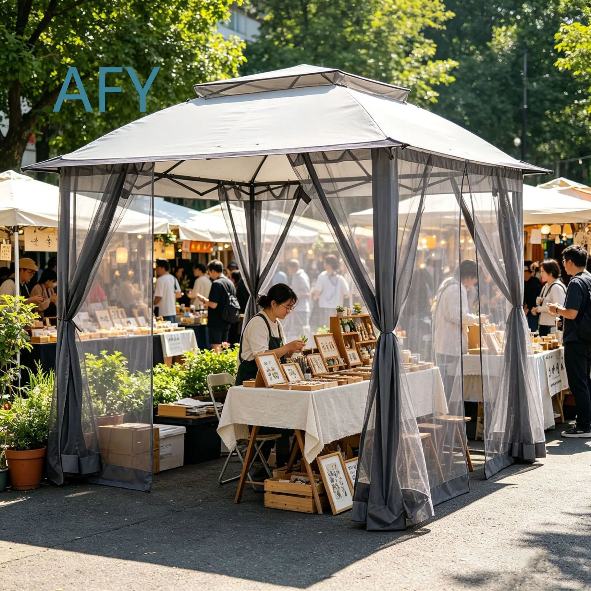 Outdoor market stall pavilion four corners overhanging eaves shading folding shed rain protection sun protection mosquito summer