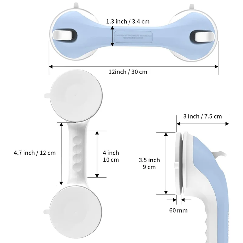 ETRT 1-Pack قضيب إمساك الدش، قضيب إمساك حوض الاستحمام بكوب شفط، مقاوم للماء بدون حفر، قضيب إمساك الدش القابل للإزالة
