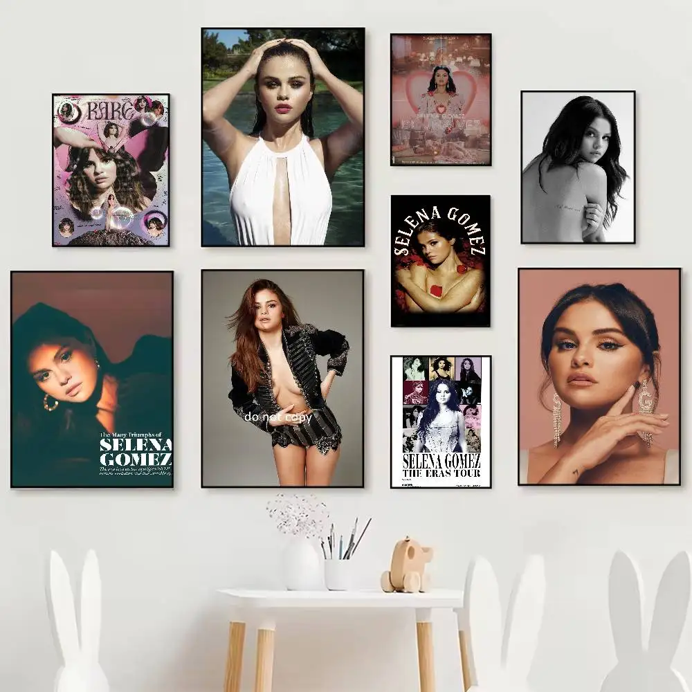 Cantor Selena Gomez Pôster de atriz HD Arte Parede pegajosa à prova d'água Casa Sala de estar Quarto Bar Decoração estética