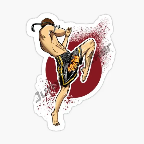 Muay Thai Car Stickers Sunscreen Occlusion Scratch Decals Waterproof Anime Boxing Jumping To Attack Motorcycle Car Stickers