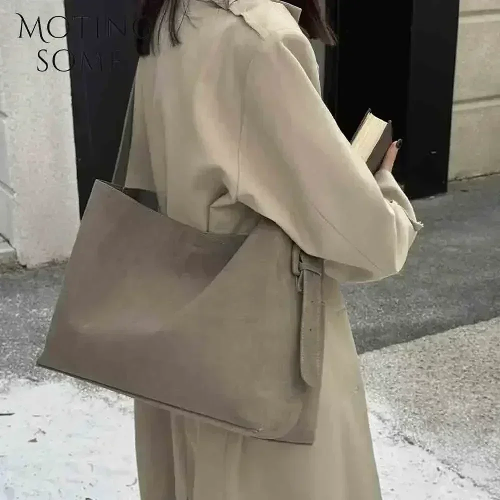 Motingsome bolsa feminina grande de luxo camurça couro inverno sacos fosco pele vaca bolsa e bolsas retro senhora tote 2024 novo