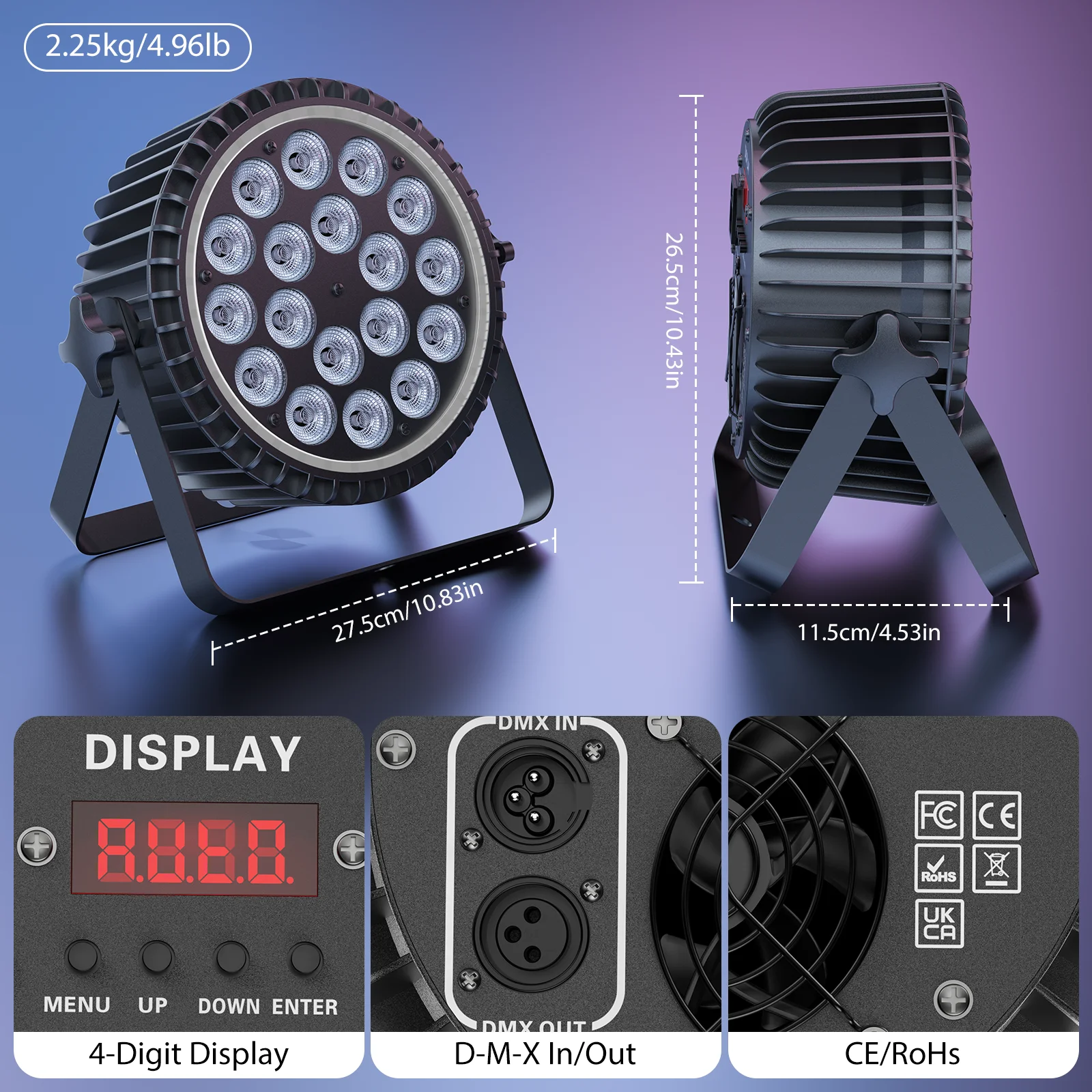 Fieryzeal 4 قطعة LED الاسمية ضوء 18x8 واط RGBW المرحلة الإضاءة مع RGB حلقة DMX جدار غسل ستروب تأثير لحزب الطابق المسطح DJ ديسكو