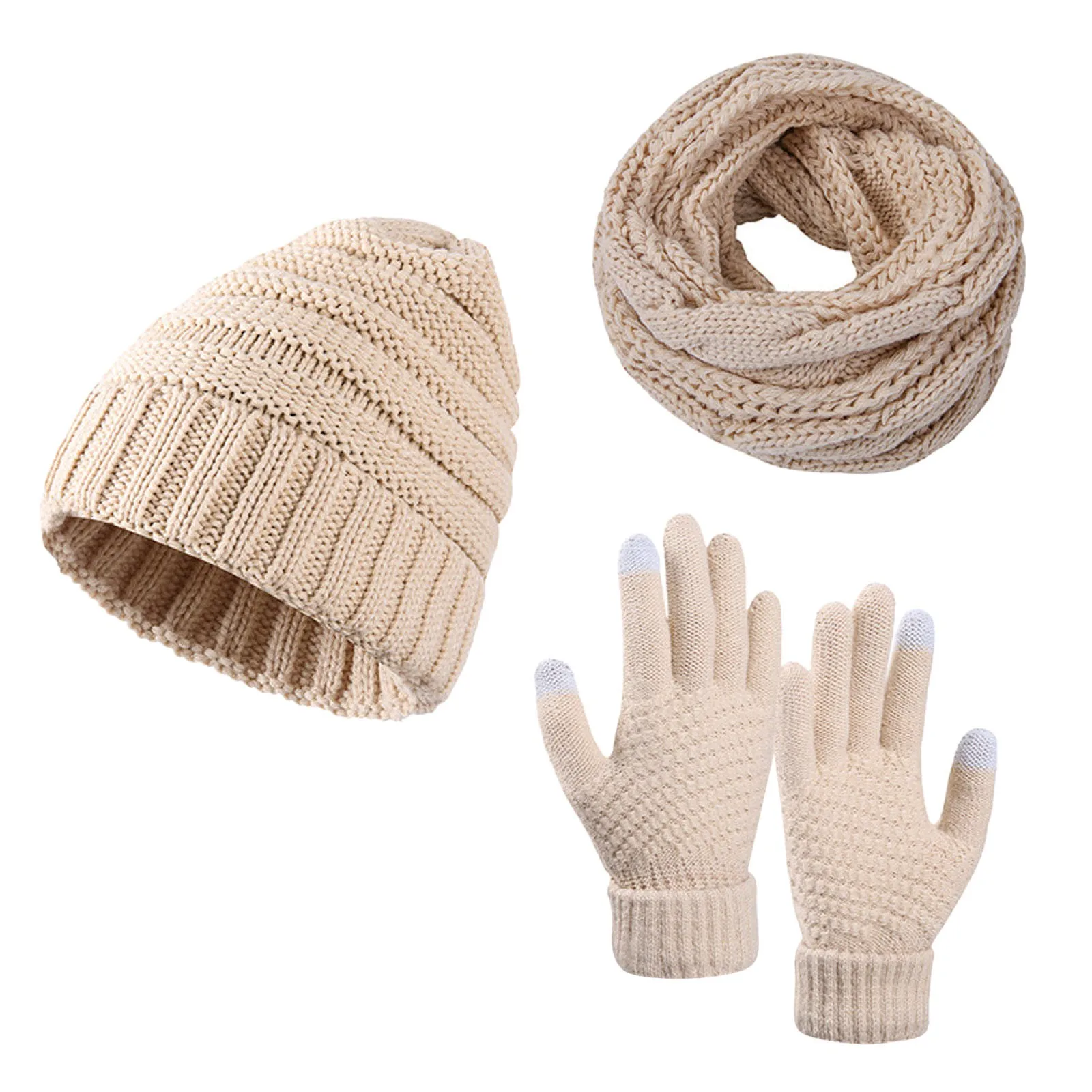 Écharpe en laine chaude pour femmes et hommes, gants Slouchy, bonnet en tricot de neige, gants d'écran, chapeau pour femmes, automne, hiver, 3 pièces