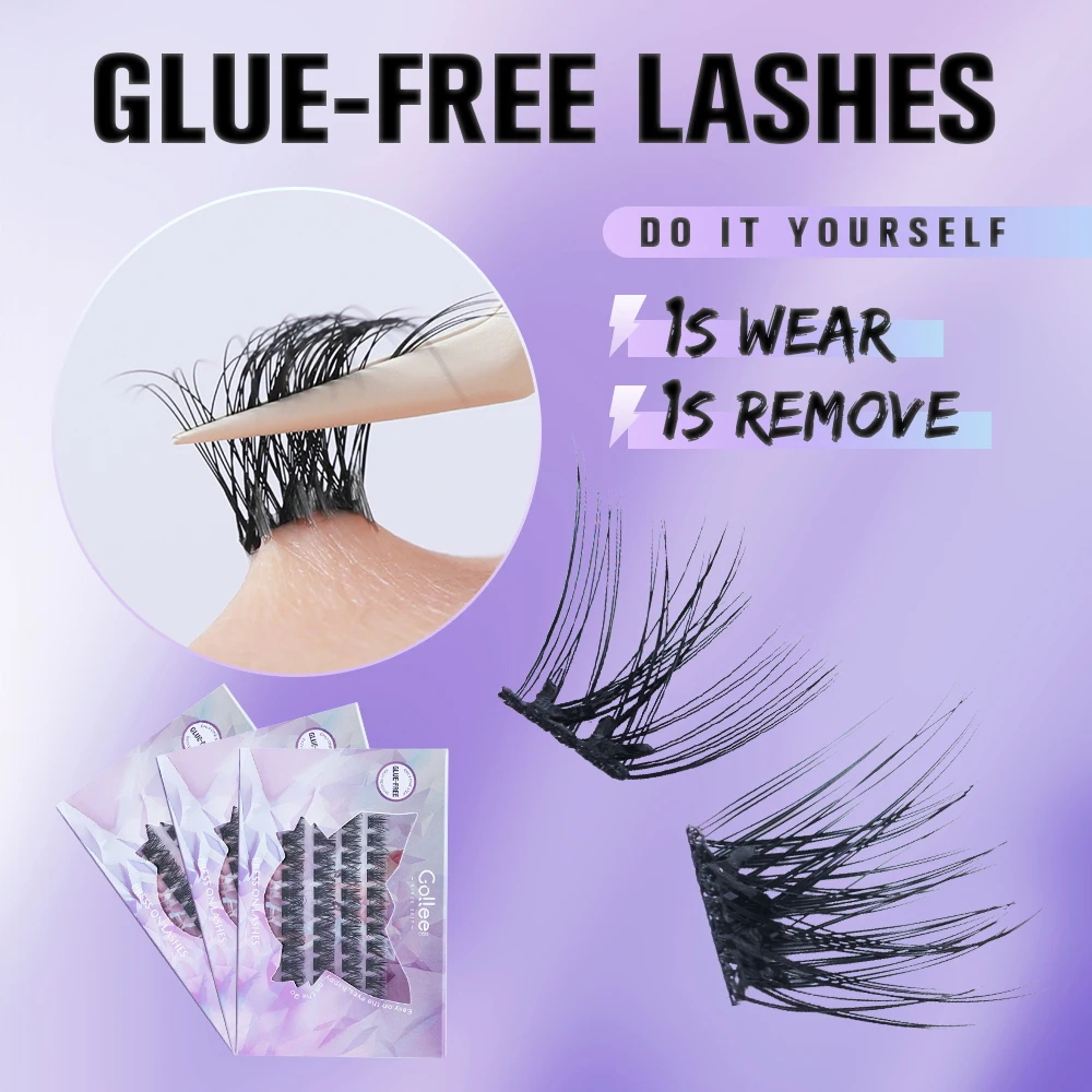 Sztuczne rzęsy Gollee bez kleju, samoprzylepne, naturalne, z efektem naturalnego zakrzywienia, przedłużanie rzęs wielokrotnego użytku, 10-16mm, do samodzielnego przedłużania rzęs, narzędzia do makijażu powiększające oczy.