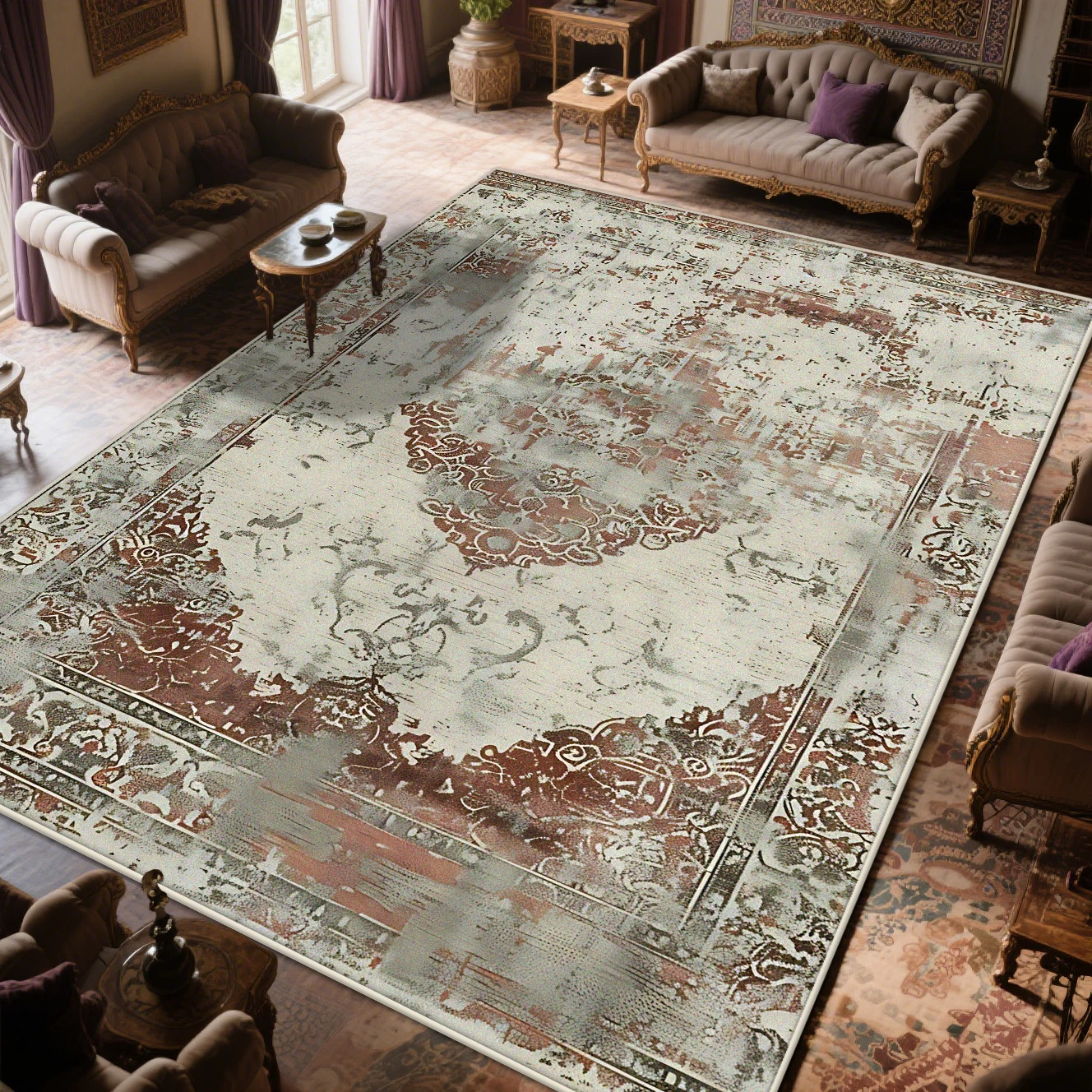 

Ретро старомодный персидский CARPET FOR LIVE ROOM Нескользящее украшение Спальня Бохо Классический большой ковер Моющийся коврик для гостиной напольный