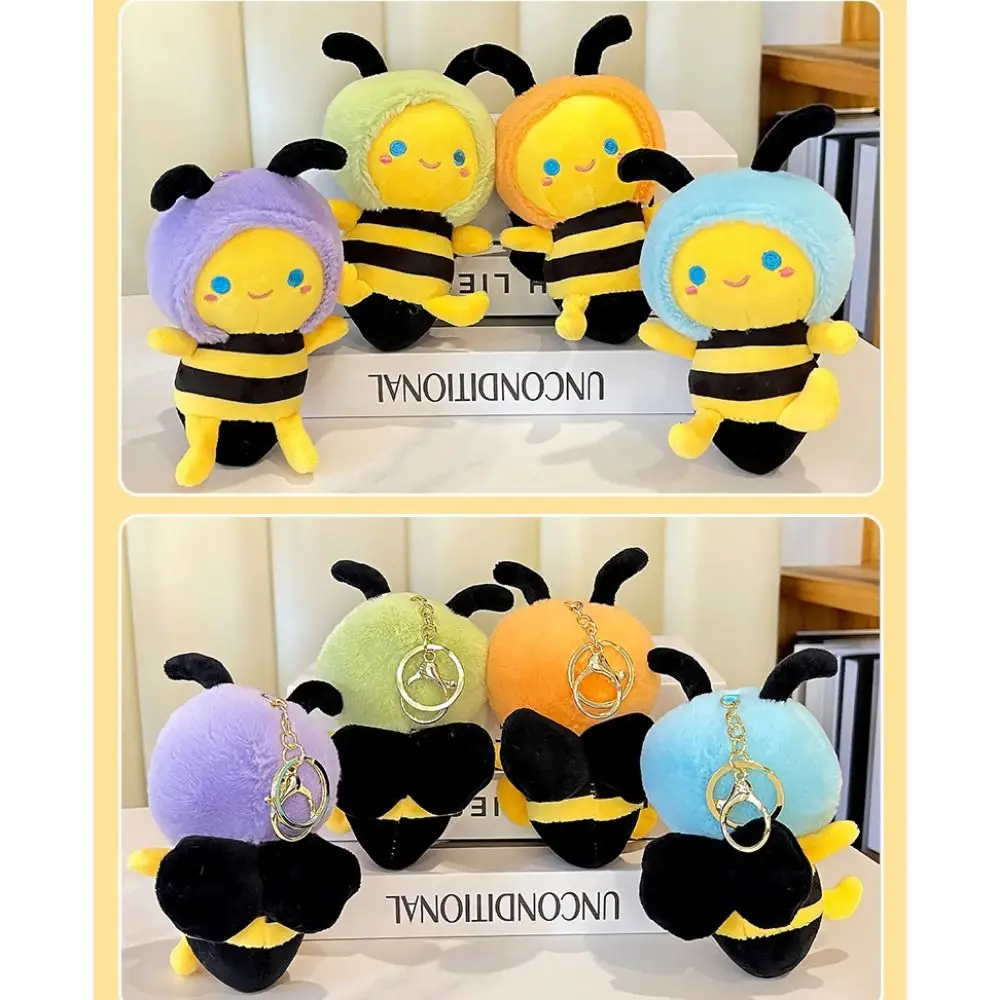 Little Bee Shape Bee Plush Keychain Stuffed Cotton Funny Bee Doll Bag Pendant Cartoon Creative Plush Animal Bee Keyring Female