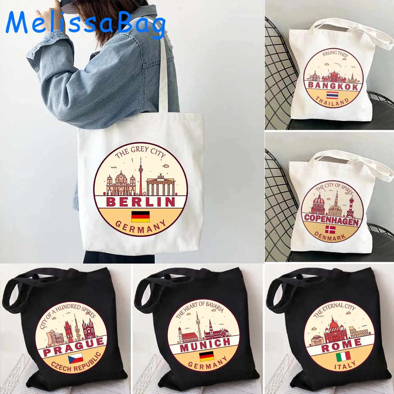 Ankara Berlin Chicago Denver Vienna Florence Muscat Prague Warsaw Marseille Phuket Phoenix City Skyline Emblem Tote Bag Handbags