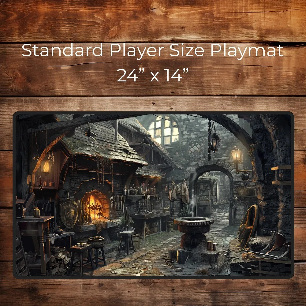 Medieval Blacksmith Shop - Custom Playmat for DND and Other TCG/CCG Games - Gamer Gifts, Trading Card Game Accessory