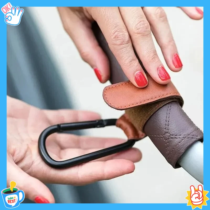 2pcs Convenient Multi Purpose PU Leather Stroller Accessories Hanging Hook Pram Hook Stroller Hook[New]