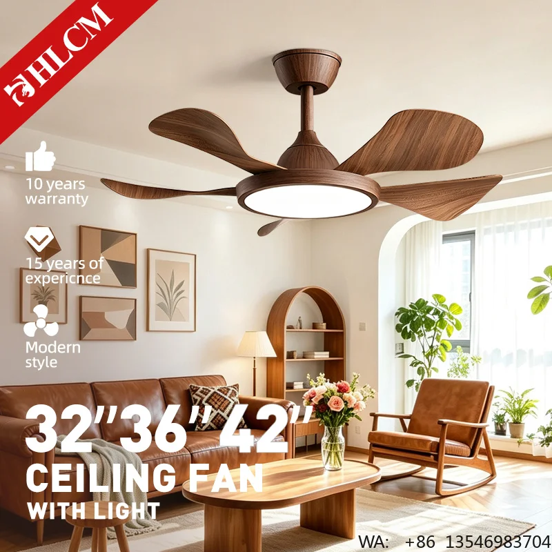 32/36/42 Inch Midcentury LED Ceiling Fan 5 6-Speed Remote Control Dimmable Iron ABS Construction DC Motor 220V/110V Customizable