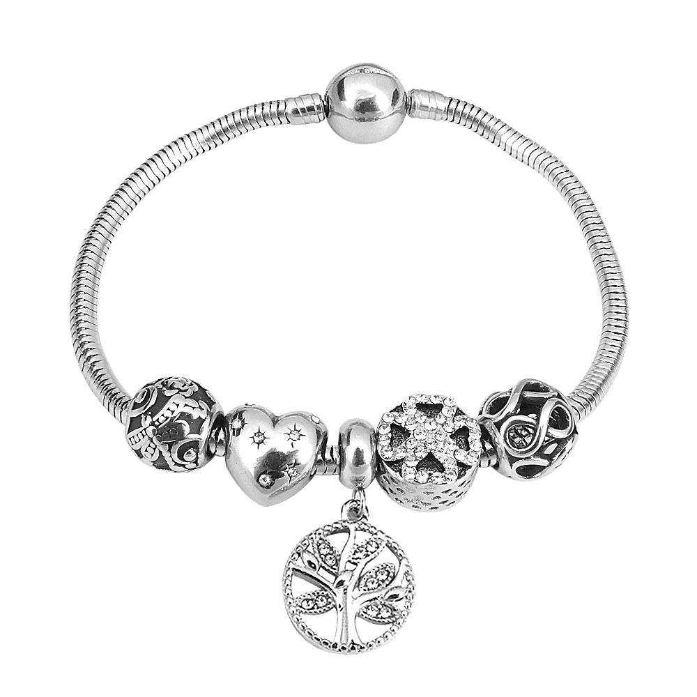 2022 New white heart Daisy Life Tree Mickey Sweet House Beads Original Pan Charms Silver Color Bracelet DIY Women Jewelry