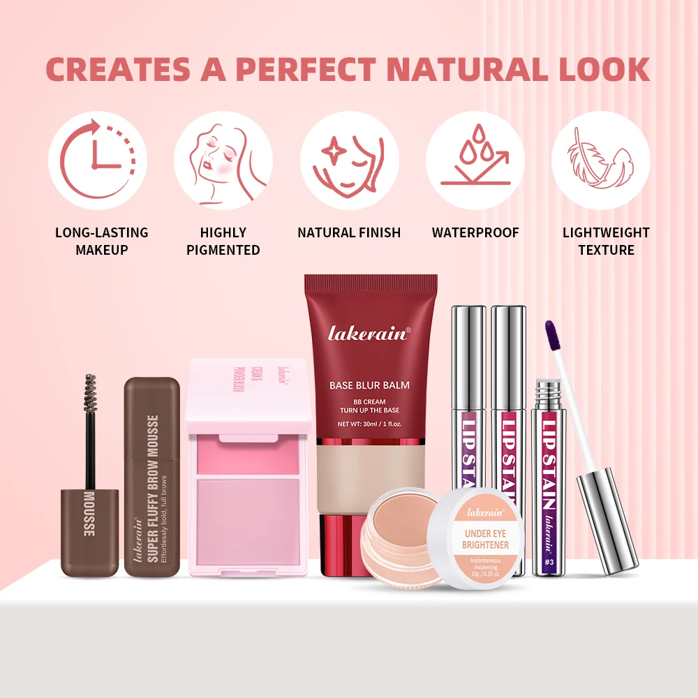 Make-upset Matte Foundation Base Peel Off Lip Stain Fleuren Ogen Hoog Pigment Natuurlijke Crème Poeder Blush Gezichtsmake-up Sets Cadeau