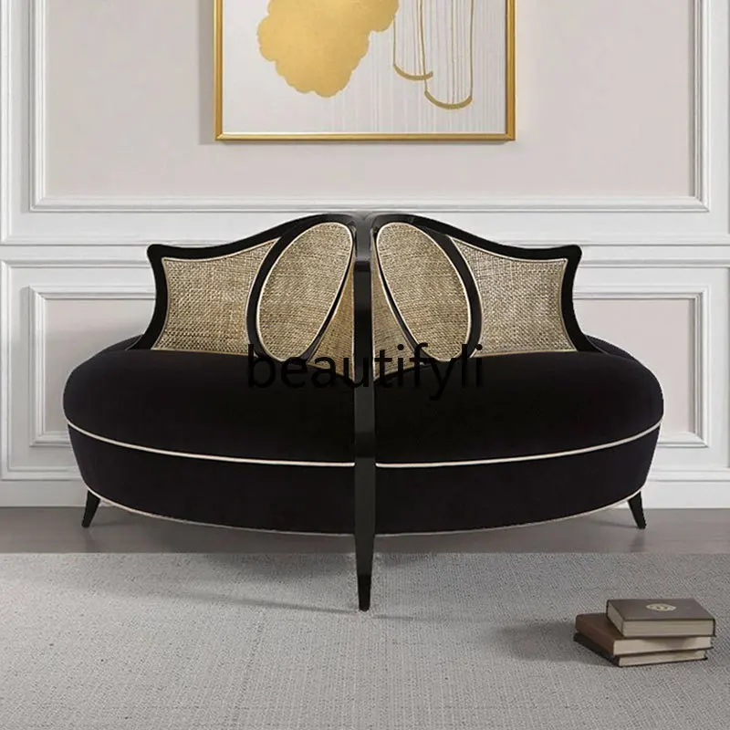 

American Style Carved Double-Sided Sofa French Retro Studio Reception Lobby Fabric Round Sofa