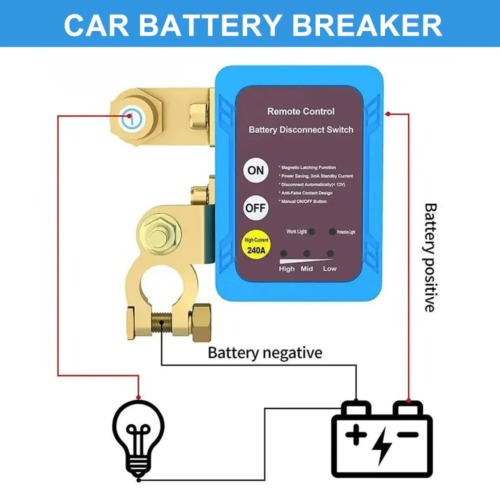 

12/24v 240aremote Battery Disconnect Switch Kill Switch Automatic Power Shut Off Switch Remote Control Switch For Auto Earu K1w7