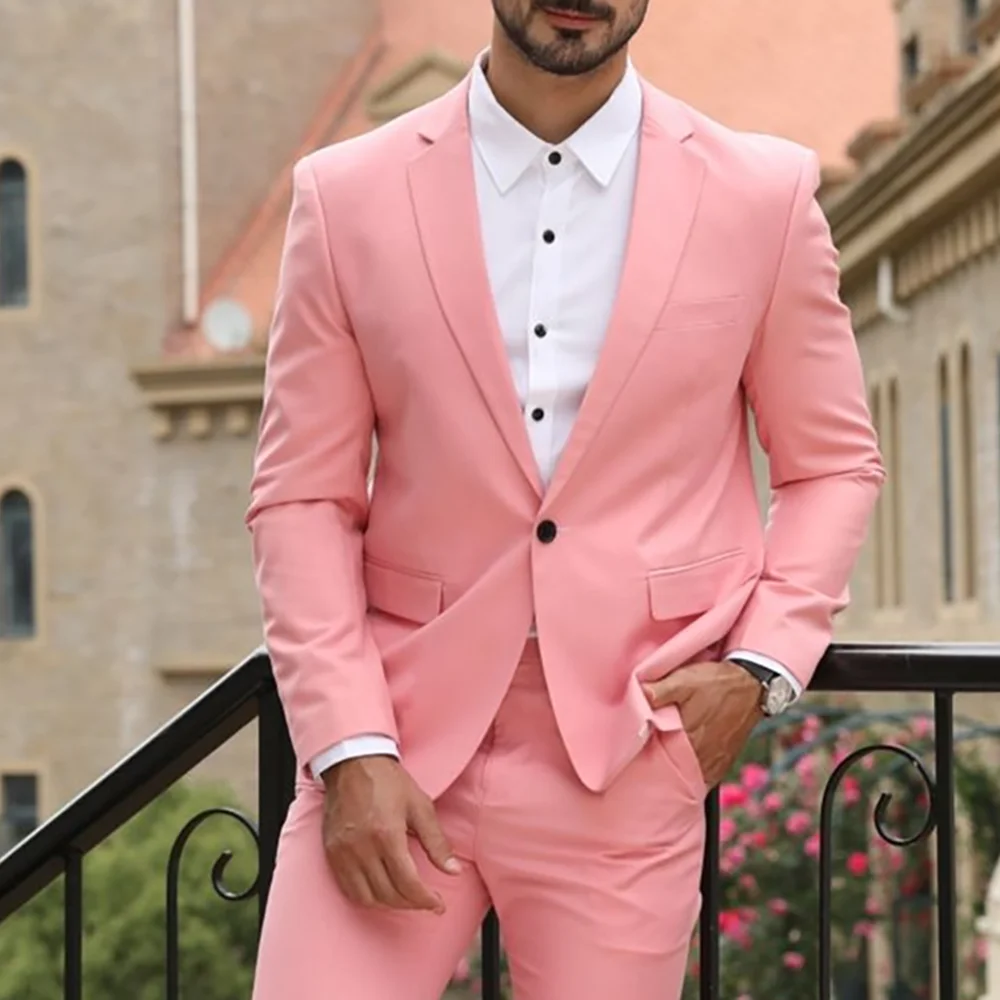 

Slim Elegant Pink Single Button Men Suit Two Pieces(Jacket+Pants) Outfits Casual Party Prom Wedding Set