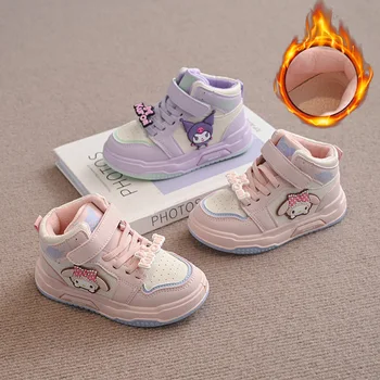 อะนิเมะใหม่ด้านล่างนุ่ม Kuromi Anti-SLIP กีฬารองเท้าผ้าใบสาวฤดูใบไม้ร่วงฤดูหนาว Sanrios Keep WARM Kawaii การ์ตูนวิ่งรองเท้าพักผ่อน