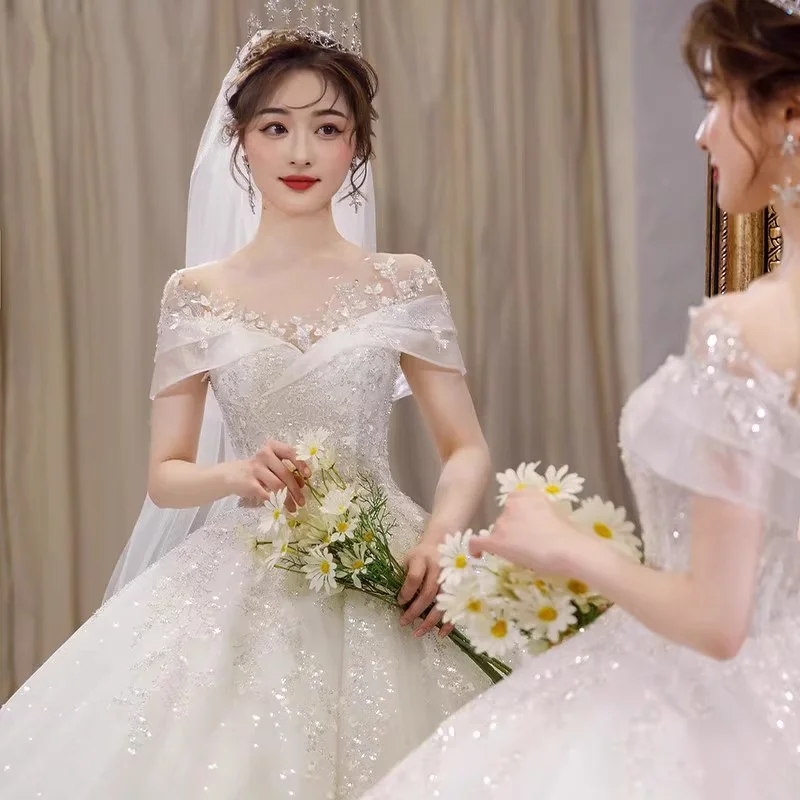 

MDYS-A58#Bridal French One Shoulder Wedding Dress Bridal 2025 New Tail Large Premium Wedding Dress From Chinese manufacturer