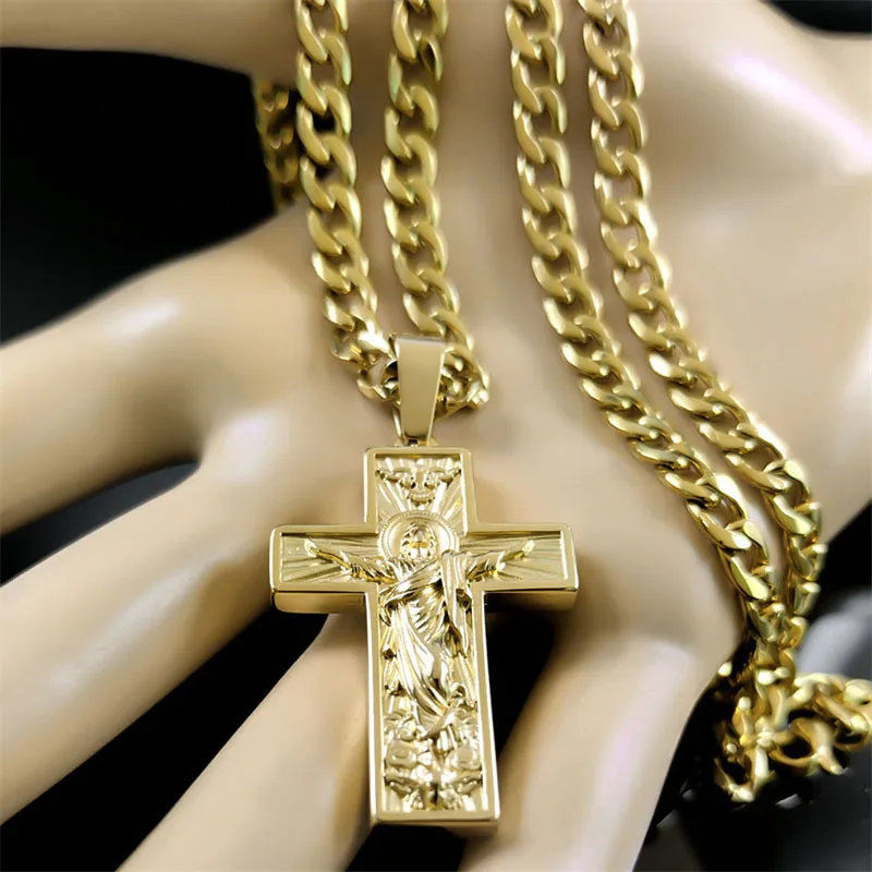 2024 new fashion trend hip hop cross pendant male ins with light luxury high-grade titanium steel necklace accessories