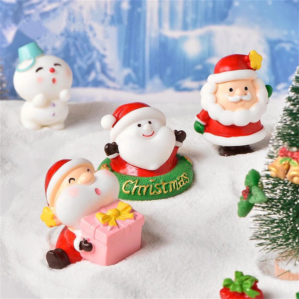 Christmas Figurines Miniature Santa Claus Snowman Micro Landscape Ornaments For Home Decorations Kawaii Desk Decor Room Gift