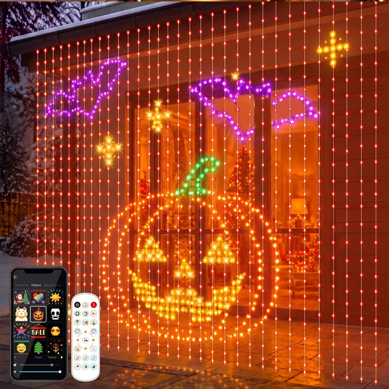 diyクリスマスカーテンライト。音楽に合わせて点灯するスマートカーテンライト。rgb-ledストリングライト。usb接続。パーティーや部屋の装飾に最適なテキストパターン付き。