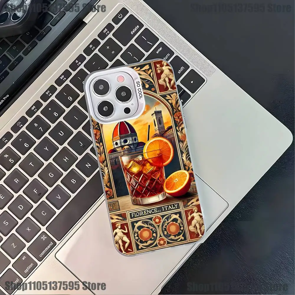 Funda de teléfono Aperol Spritz Art para iPhone 17,16,15,14,13,12,11,Pro,XS,Max,Plus,Mini,SE4,E, funda blanca mate a prueba de golpes