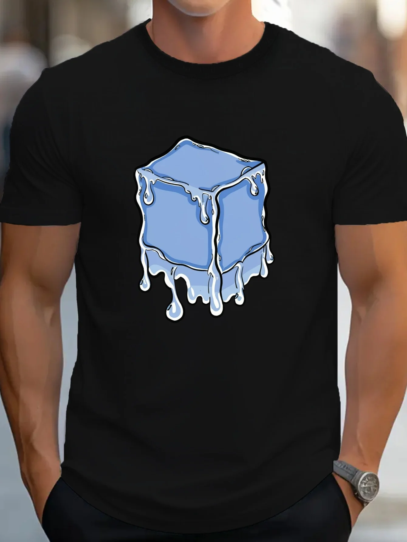 

2026 Colorful Melting Ice Block Cotton Men's T-Shirt Comfort Fit Unisex Streetwear Tops Graphic Pullovers