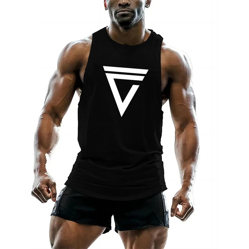 Simple Geometric Triangle Graphic Tank Top Summer Fashion 3D Printed Gym Training Sports Vest Loose Quick Dry Breathable Tops